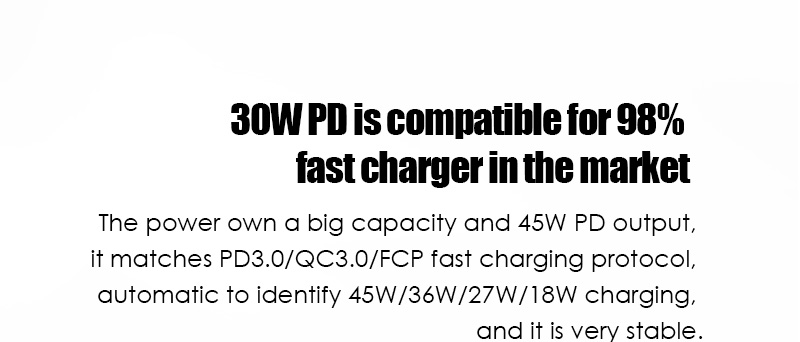 30W PD ist zu 98 % mit Schnellladegeräten auf dem Markt kompatibel