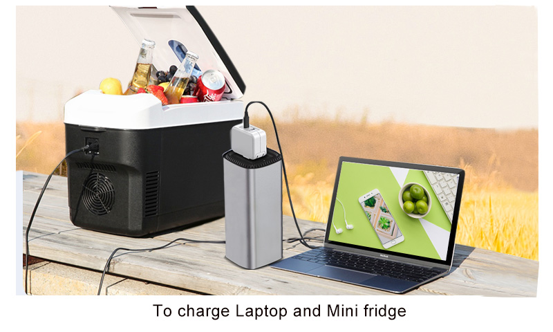 Zum Aufladen von Laptop und Minikühlschrank